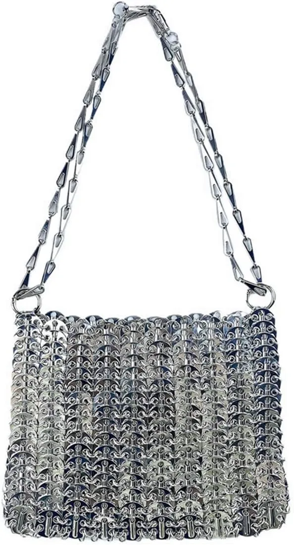 Novelty Metal Sequins Purse Hollow Out Metallic Evening Bag Glittering Ladies Crossbody Bag Beaded Bag for Party