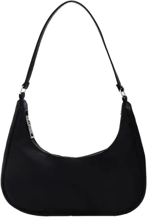 Nylon Black Shoulder Bag Cute Hobo Tote Under The Arm Purse Underarm Bag Crossbody Bag For Women Mini Clutch Purse With Zipper Closure