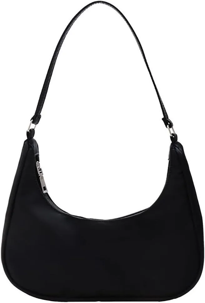 Nylon Black Shoulder Bag Cute Hobo Tote Under The Arm Purse Underarm Bag Crossbody Bag For Women Mini Clutch Purse With Zipper Closure