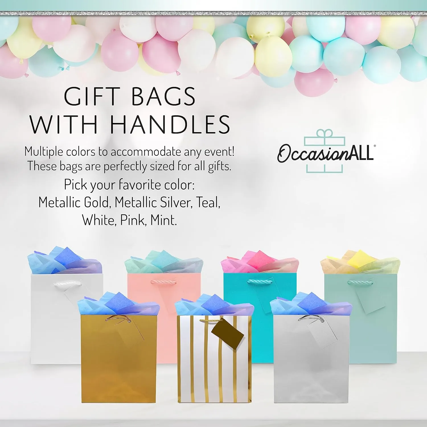 OccasionALL Small Gold Gift Bags Assorted Print Totes with Handles, Christmas Wrap, Holidays, Birthdays, Weddings, Party Favors, Bulk, 6x3x7.5 12 Pack