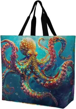 Ocean Octopus Shopping Bags Grocery Bags Holiday Bags Shoulder Shopping Bag Foldable Reusable with Handles