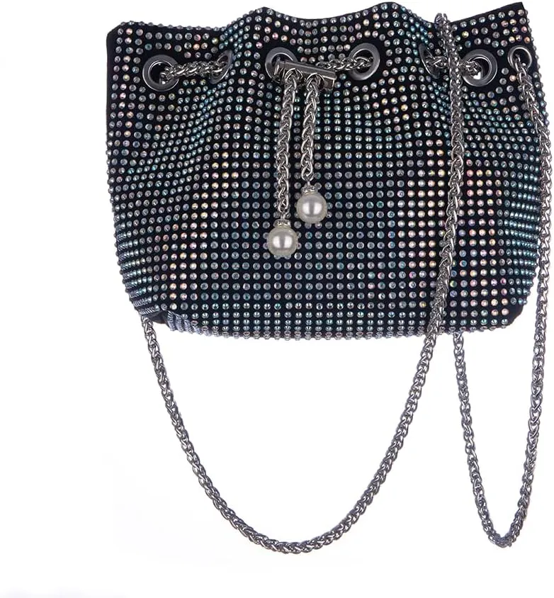 Octwine Small Purse Rhinestones Bucket Purse Pearl Handbag Evening Bag Wedding Party Prom Crossbody Bag for Women and Girls