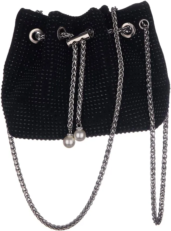 Octwine Small Purse Rhinestones Bucket Purse Pearl Handbag Evening Bag Wedding Party Prom Crossbody Bag for Women and Girls