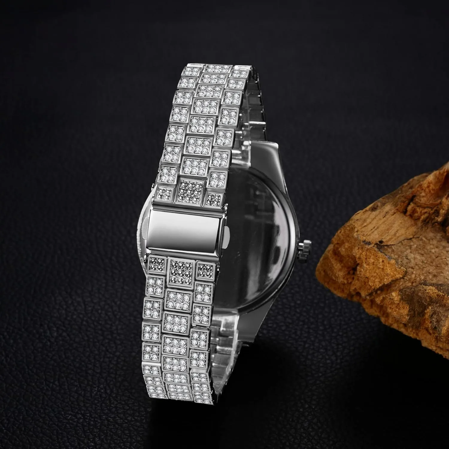 OIDEA Men's Rhinestone Diamond Watch: Luxury Roman Numeral Quartz Analog Watches for Men Waterproof Date Wrist Watch Business Casual Dress Watch Iced Out Watch