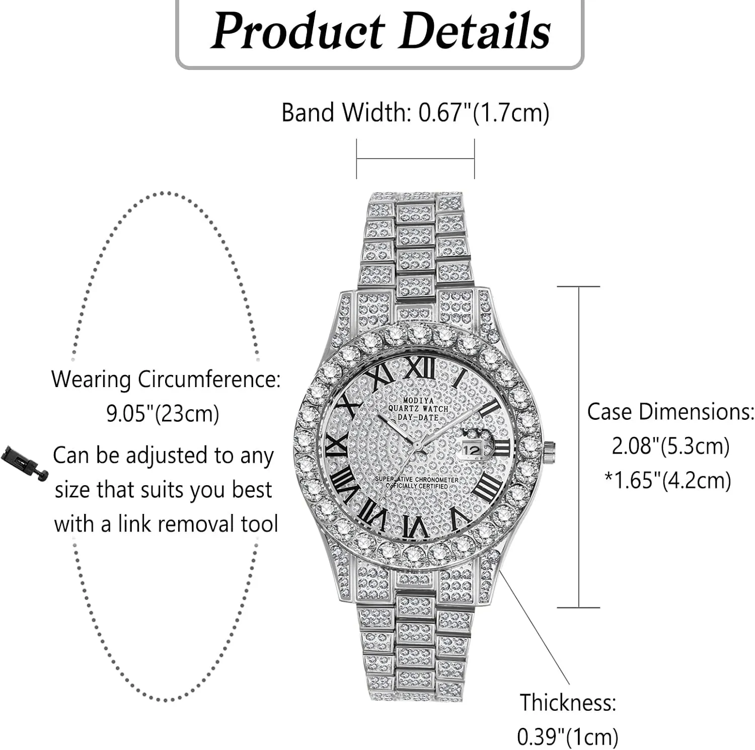 OIDEA Men's Rhinestone Diamond Watch: Luxury Roman Numeral Quartz Analog Watches for Men Waterproof Date Wrist Watch Business Casual Dress Watch Iced Out Watch