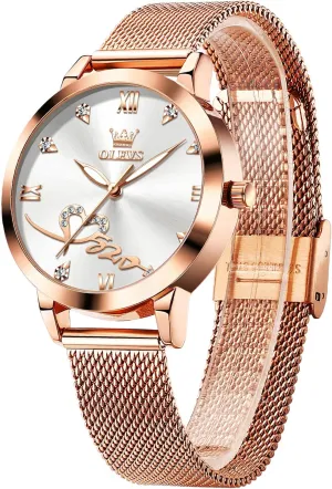 OLEVS Ladies Watches Rose Gold Japanese Quartz Female Watches for Women Waterproof Stainless Steel Casual Dress Lady Wrist Watches
