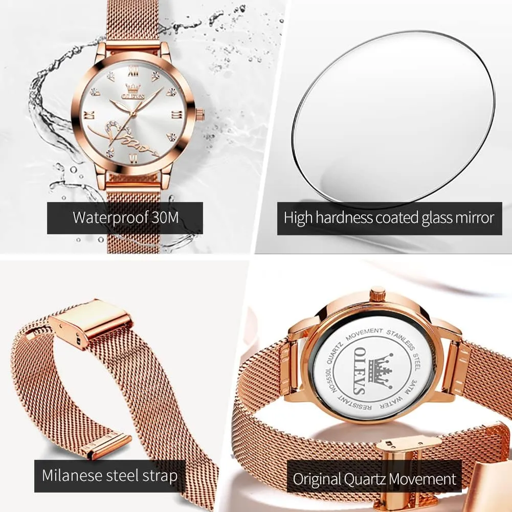 OLEVS Ladies Watches Rose Gold Japanese Quartz Female Watches for Women Waterproof Stainless Steel Casual Dress Lady Wrist Watches