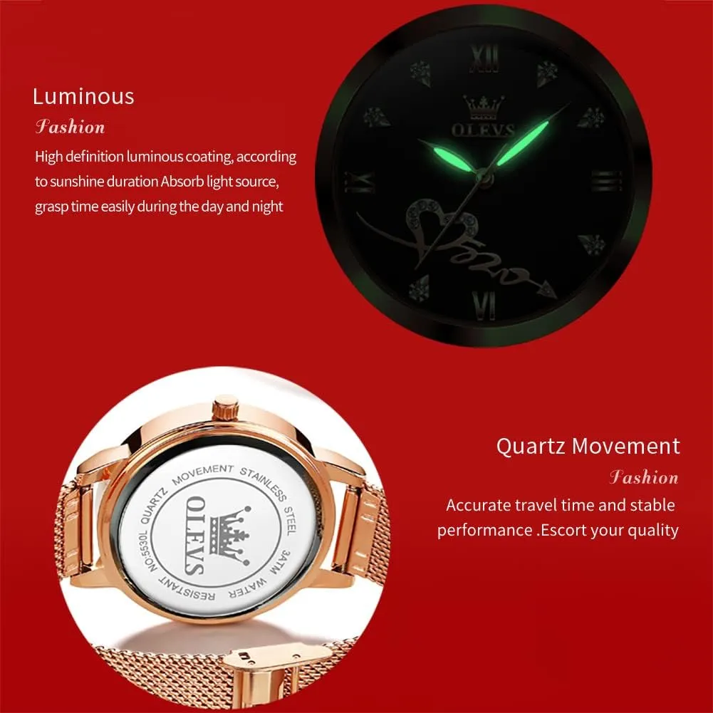 OLEVS Ladies Watches Rose Gold Japanese Quartz Female Watches for Women Waterproof Stainless Steel Casual Dress Lady Wrist Watches