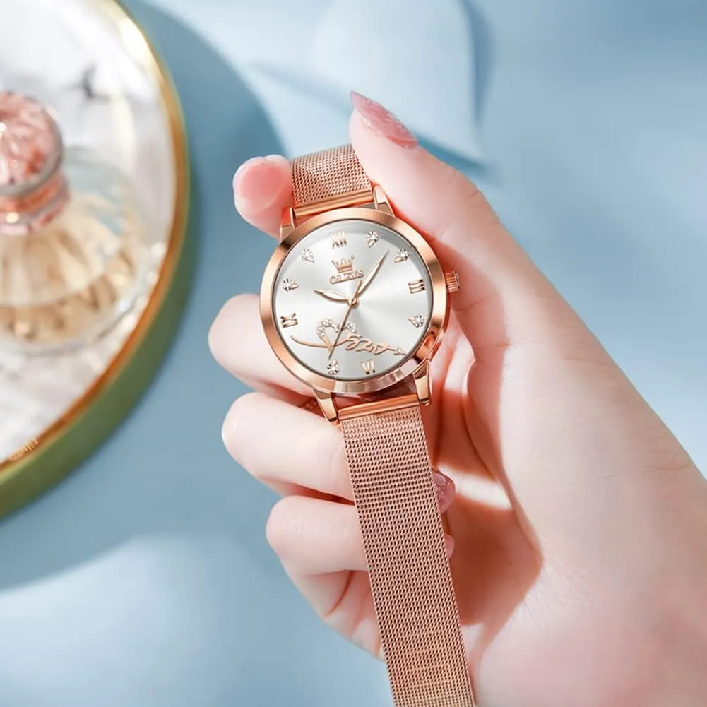 OLEVS Ladies Watches Rose Gold Japanese Quartz Female Watches for Women Waterproof Stainless Steel Casual Dress Lady Wrist Watches