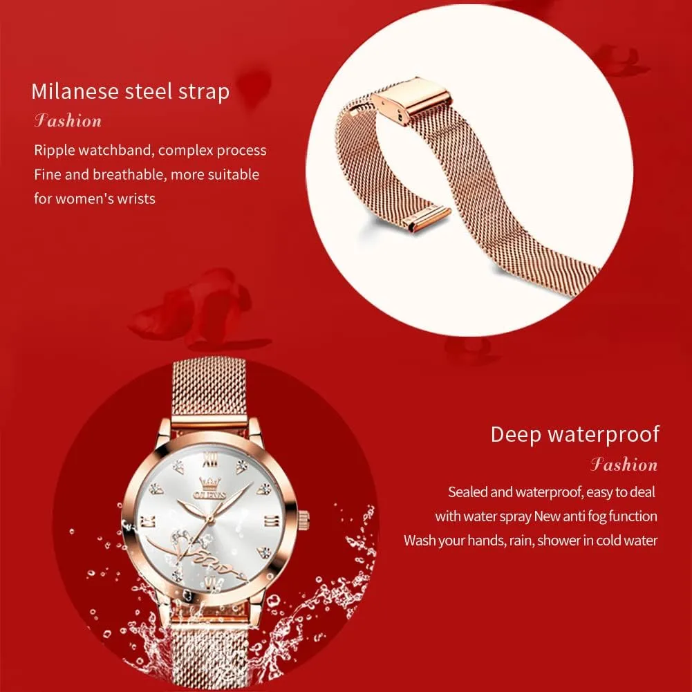 OLEVS Ladies Watches Rose Gold Japanese Quartz Female Watches for Women Waterproof Stainless Steel Casual Dress Lady Wrist Watches