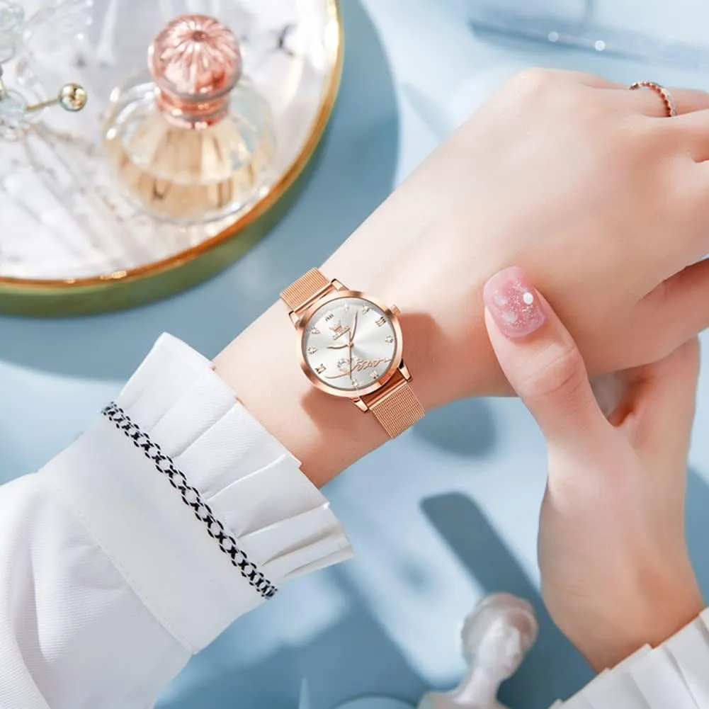 OLEVS Ladies Watches Rose Gold Japanese Quartz Female Watches for Women Waterproof Stainless Steel Casual Dress Lady Wrist Watches