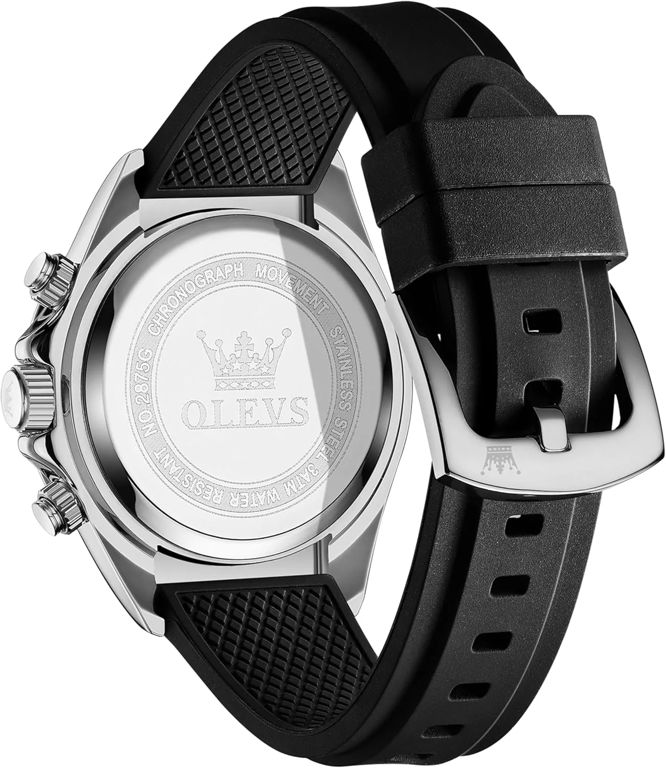 OLEVS Men Analog Quartz Waterproof Watches Multifunction Chronograph Diamond Moon Phase Luminous Silicone Band Wrist Watches