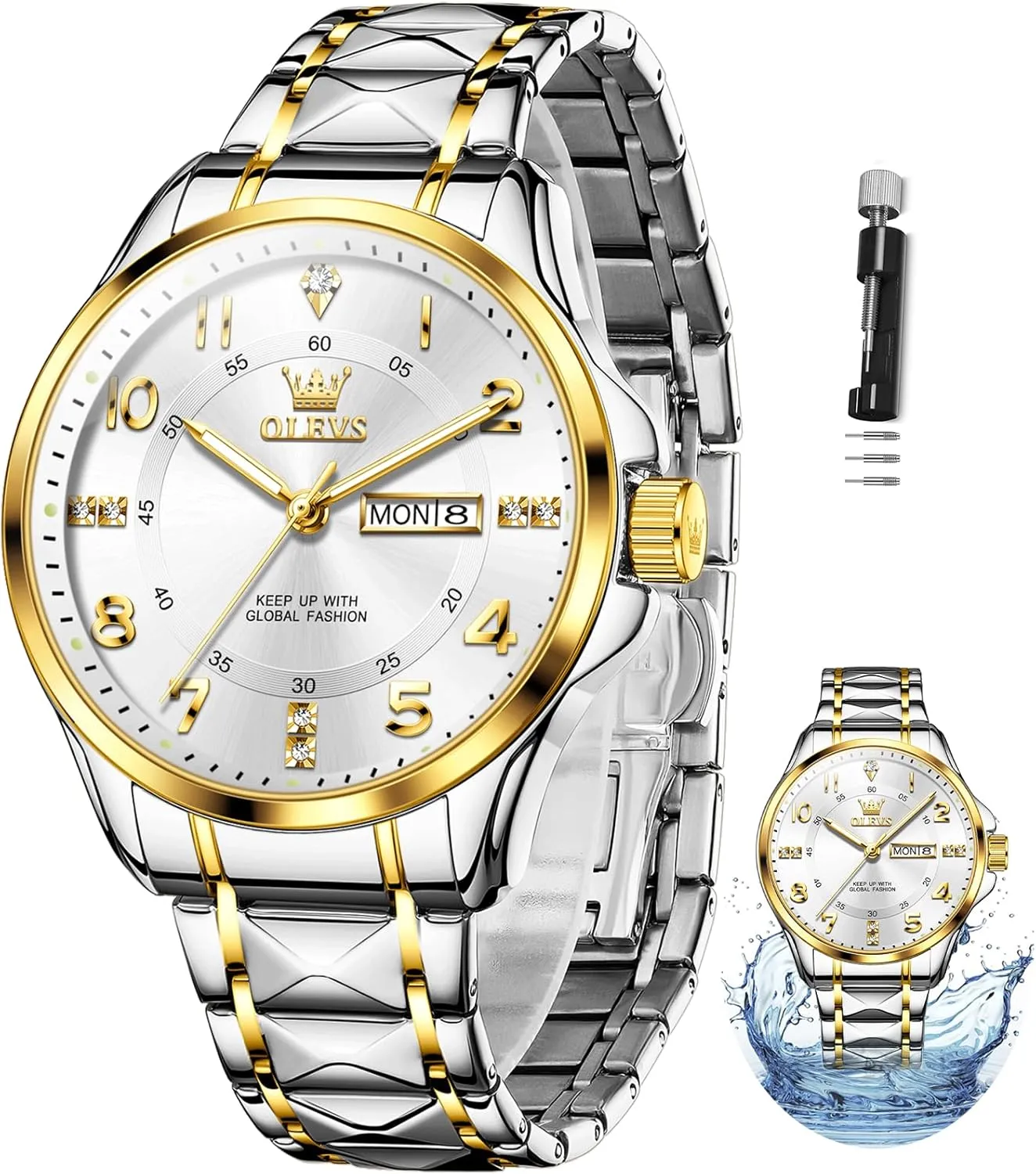 OLEVS Watches for Men,Mens Watch Large Wrist,Roman Numerals Men Watch,Chronograph Watches for Men,Luxury Watches for Men,Diamond Watches for Men,Men Watch Waterproof,Relojes para Hombres