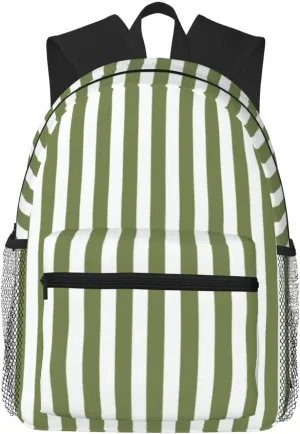 Olive Green And White Candy Stripes Lightweight Packable Backpack Travel Casual Hiking Daypack Foldable Backpack For Men Women