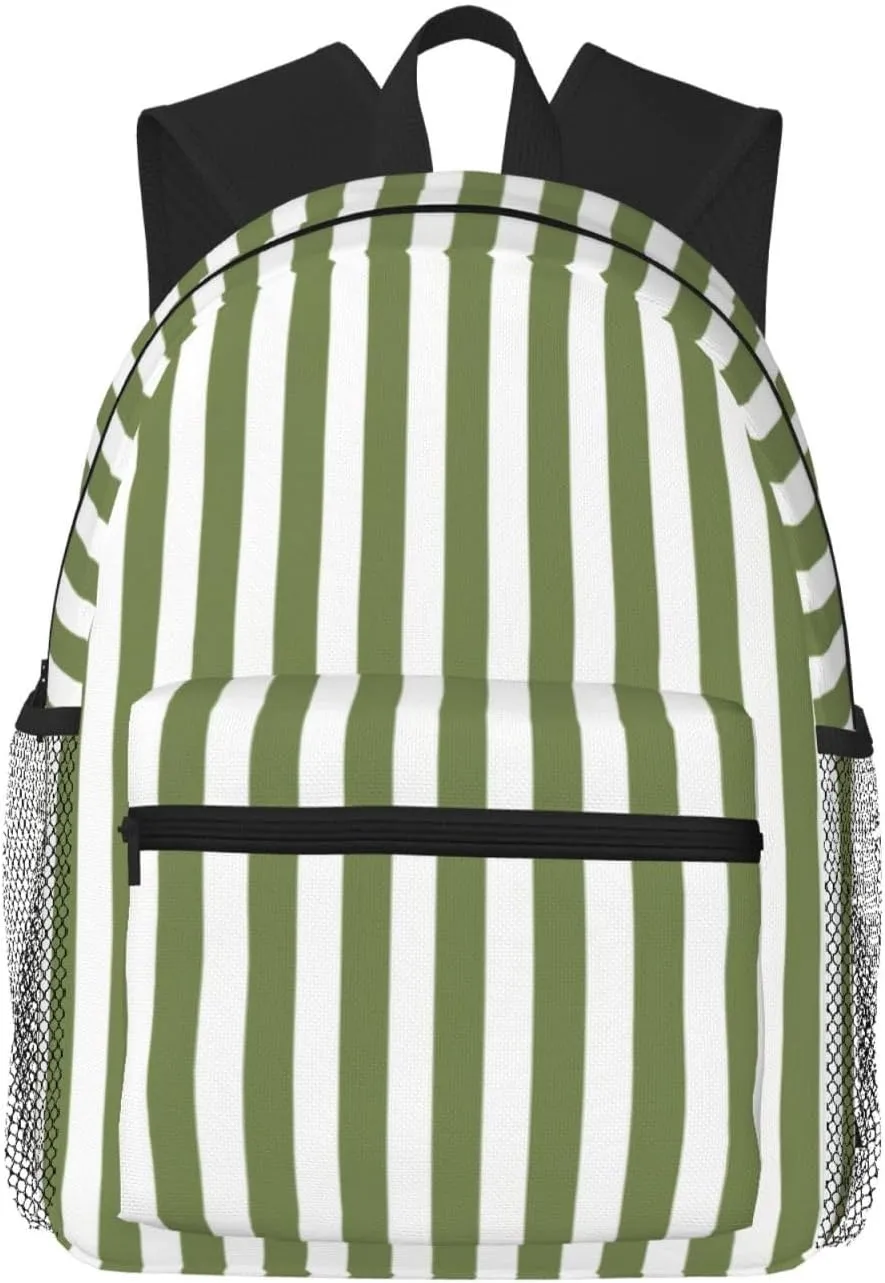 Olive Green And White Candy Stripes Lightweight Packable Backpack Travel Casual Hiking Daypack Foldable Backpack For Men Women