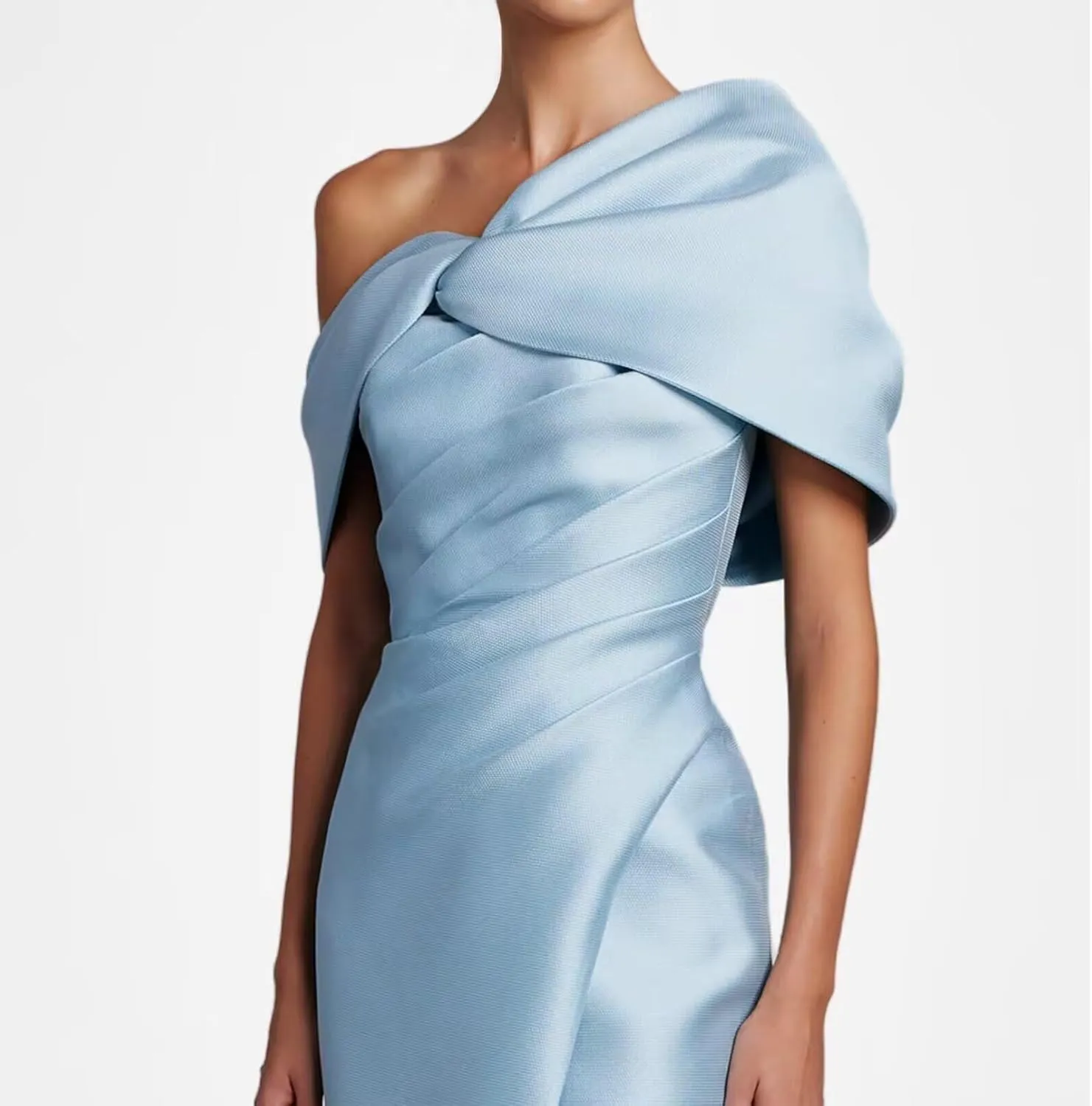 One Shoulder Mother of The Bride Dresses Short Sleeve Long Satin Mermaid Prom Formal Gown with Slit