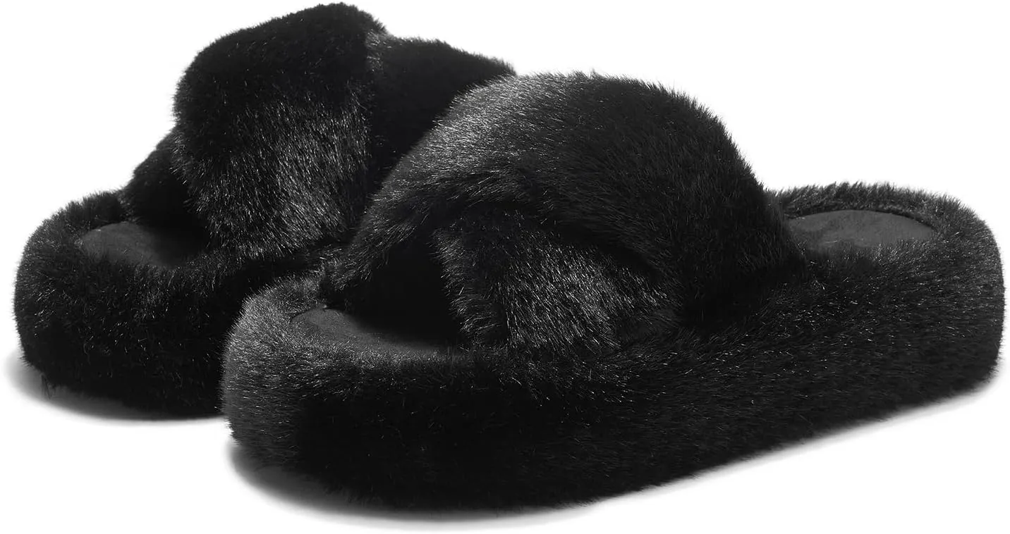 Open Toe Slippers For Women House Platform Cute Indoor Bedroom Fuzzy Shoes Home Summer Height-Increasing Slippers Cozy Fluffy Outdoor Bridal Bridesmaid Slides Trendy Gift