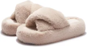 Open Toe Slippers For Women House Platform Cute Indoor Bedroom Fuzzy Shoes Home Summer Height-Increasing Slippers Cozy Fluffy Outdoor Bridal Bridesmaid Slides Trendy Gift