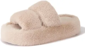 Open Toe Slippers For Women House Platform Cute Indoor Bedroom Fuzzy Shoes Home Summer Height-Increasing Slippers Cozy Fluffy Outdoor White Slides Trendy Gift