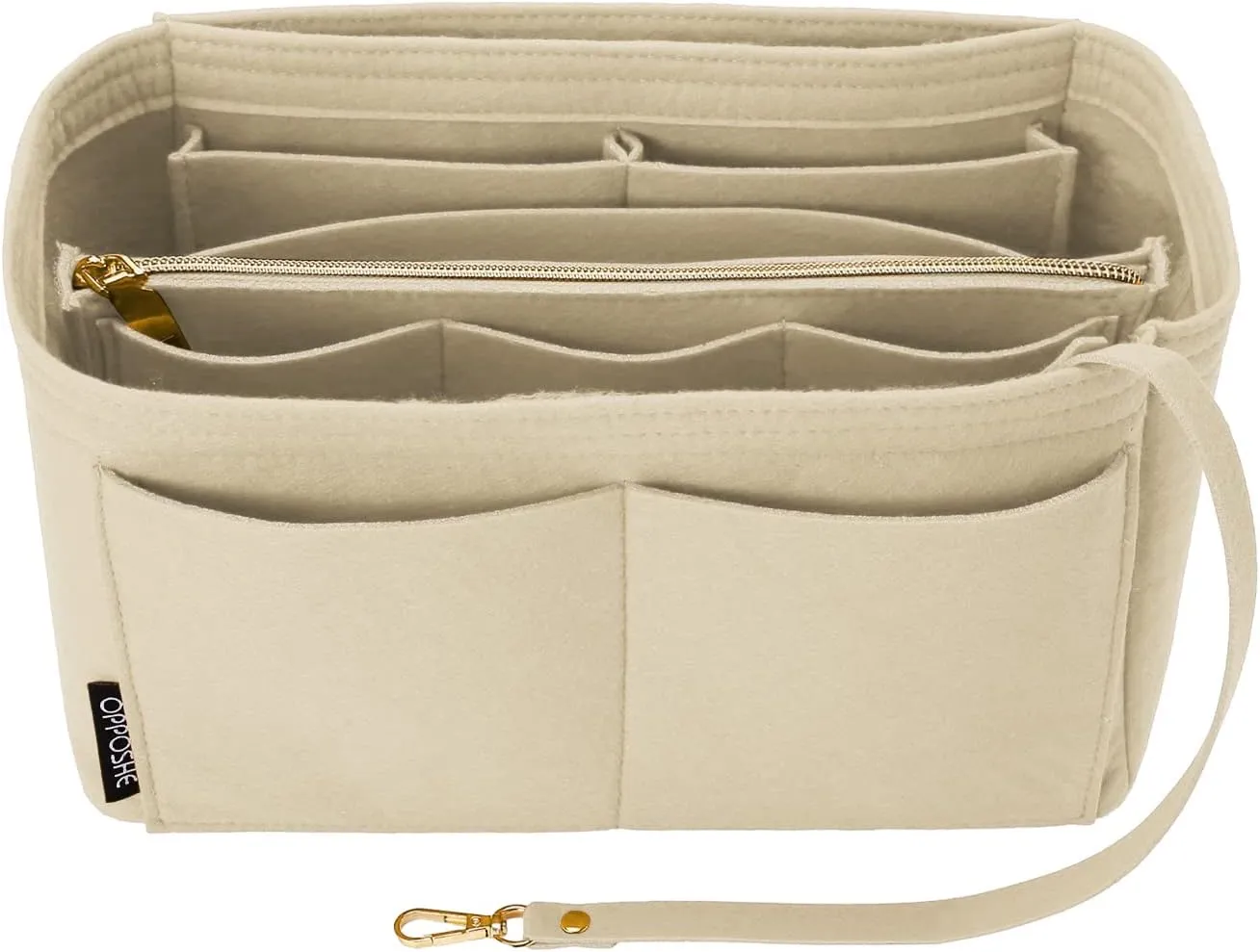 OPPOSHE Purse Organizer Insert for Handbags, Softened Felt Bag Insert Organizer for Tote, Compatible with LV, Coach, MK, Kate Spade, Goyard, Longchamp (Beige, Slender Medium)
