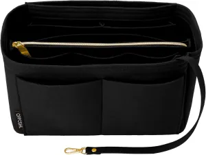 OPPOSHE Purse Organizer Insert for Handbags, Softened Felt Bag Insert Organizer for Tote, Compatible with LV, Coach, MK, Kate Spade, Goyard, Longchamp (Black, Small)