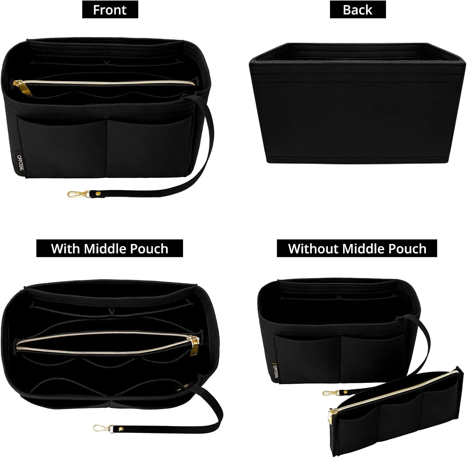 OPPOSHE Purse Organizer Insert for Handbags, Softened Felt Bag Insert Organizer for Tote, Compatible with LV, Coach, MK, Kate Spade, Goyard, Longchamp (Black, Small)