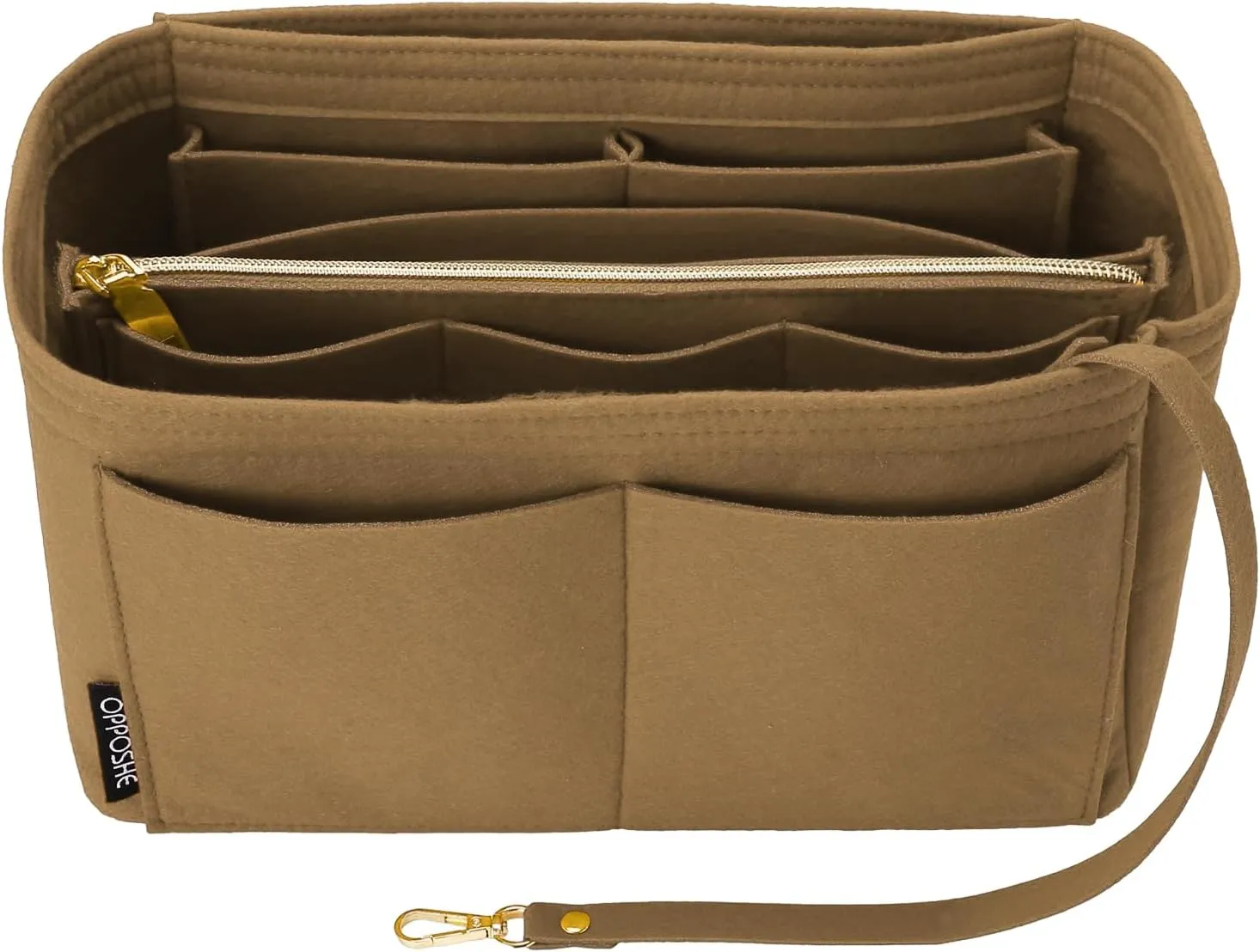 OPPOSHE Purse Organizer Insert for Handbags, Softened Felt Bag Insert Organizer for Tote, Compatible with LV, Coach, MK, Kate Spade, Goyard, Longchamp (Brown, Medium)