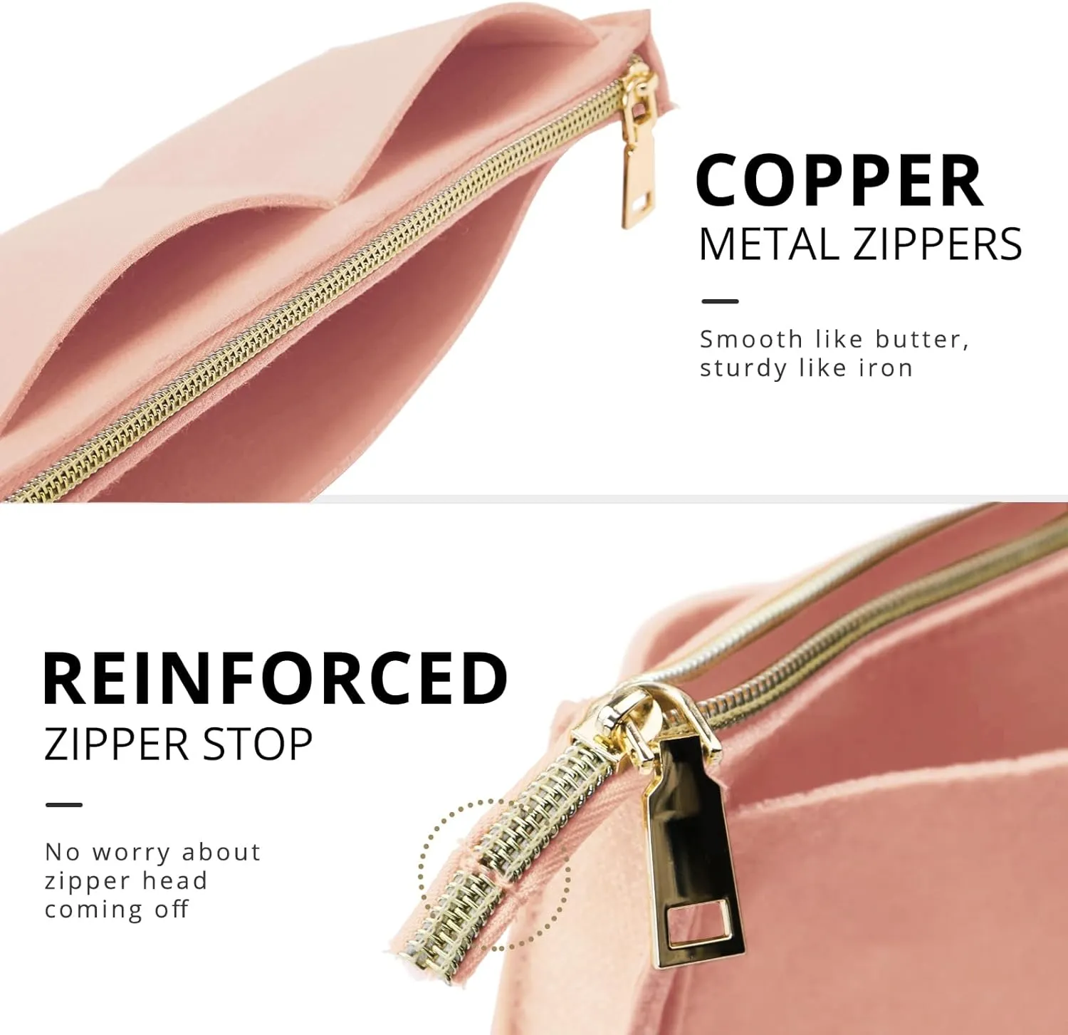 OPPOSHE Purse Organizer Insert for Handbags, Softened Felt Bag Insert Organizer for Tote, Compatible with LV, Coach, MK, Kate Spade, Goyard, Longchamp (Light Pink, Large)