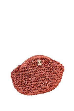 Orange Woven Metallic Raffia Pouch Clutch Bag