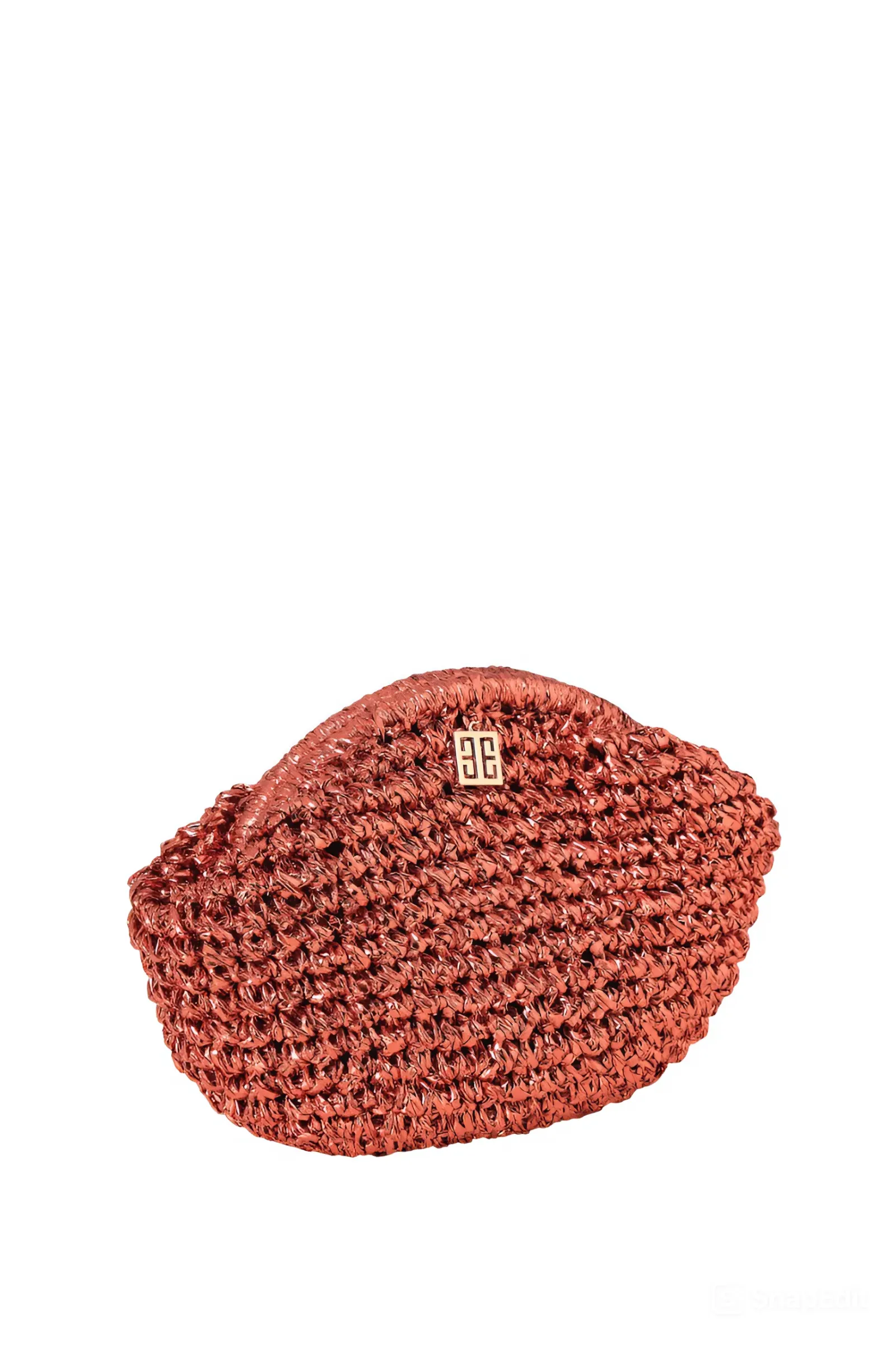 Orange Woven Metallic Raffia Pouch Clutch Bag