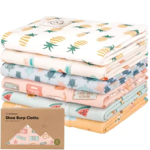 Organic Burp Cloths Baby Boy, Girl - 6-Pack Large Cotton Burping Cloths for Babies, Spit Up Rags, Super Absorbent, Ultra Soft Newborn Rag, Gender Neutral, Machine Washable, Durable (Beach Day)