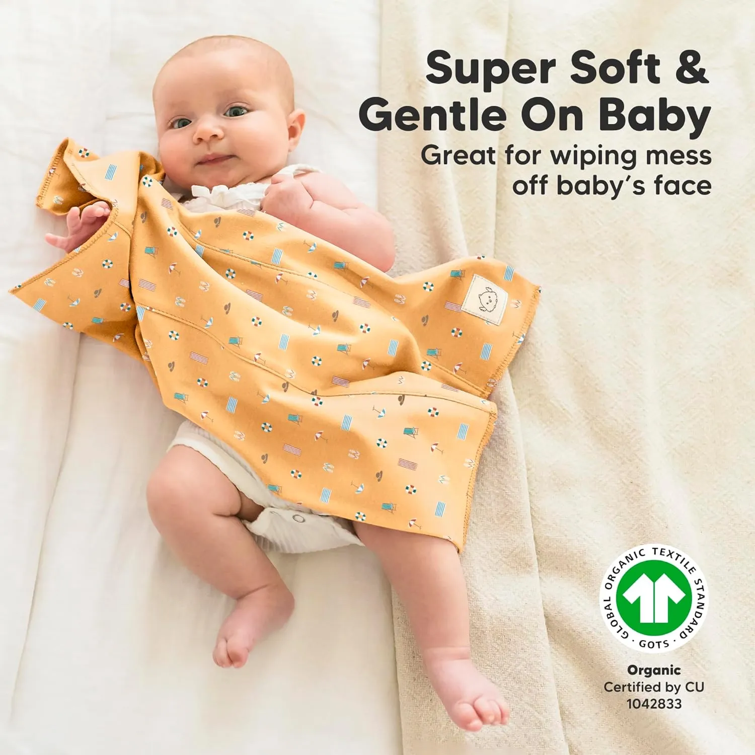 Organic Burp Cloths Baby Boy, Girl - 6-Pack Large Cotton Burping Cloths for Babies, Spit Up Rags, Super Absorbent, Ultra Soft Newborn Rag, Gender Neutral, Machine Washable, Durable (Beach Day)