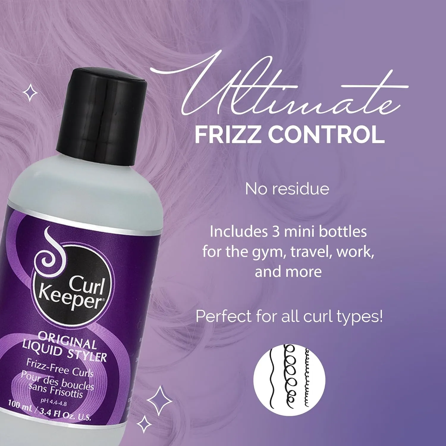 Original Curl Keeper Travel (Carry-On Approved) Multi-Pack, Anti-Frizz Curl Defining Hair Styler (3 x 100ml) - Curl Definer Liquid Gel - Wavy & Curly Hair Products for Women (Cream Alternative)