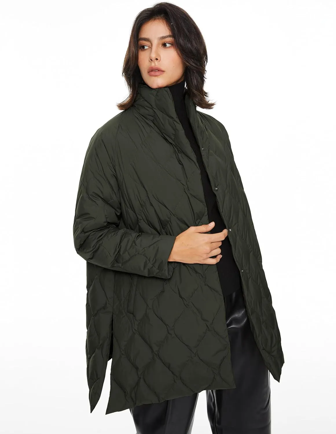 Orolay Women's Oversized Quilted Down Jacket Lightweight Puffer Casual Coat Long-Sleeve Padded Insulated with Pockets