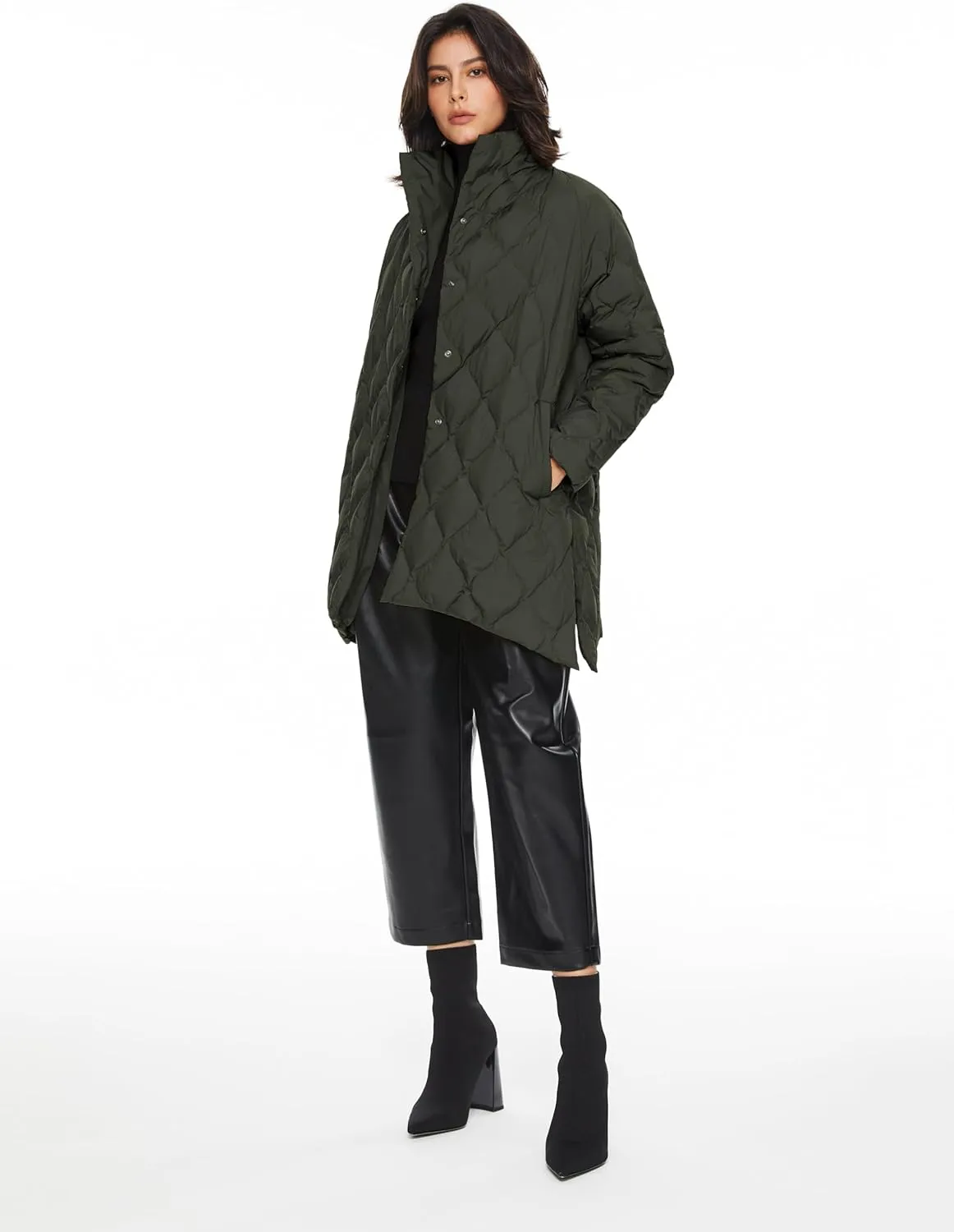 Orolay Women's Oversized Quilted Down Jacket Lightweight Puffer Casual Coat Long-Sleeve Padded Insulated with Pockets