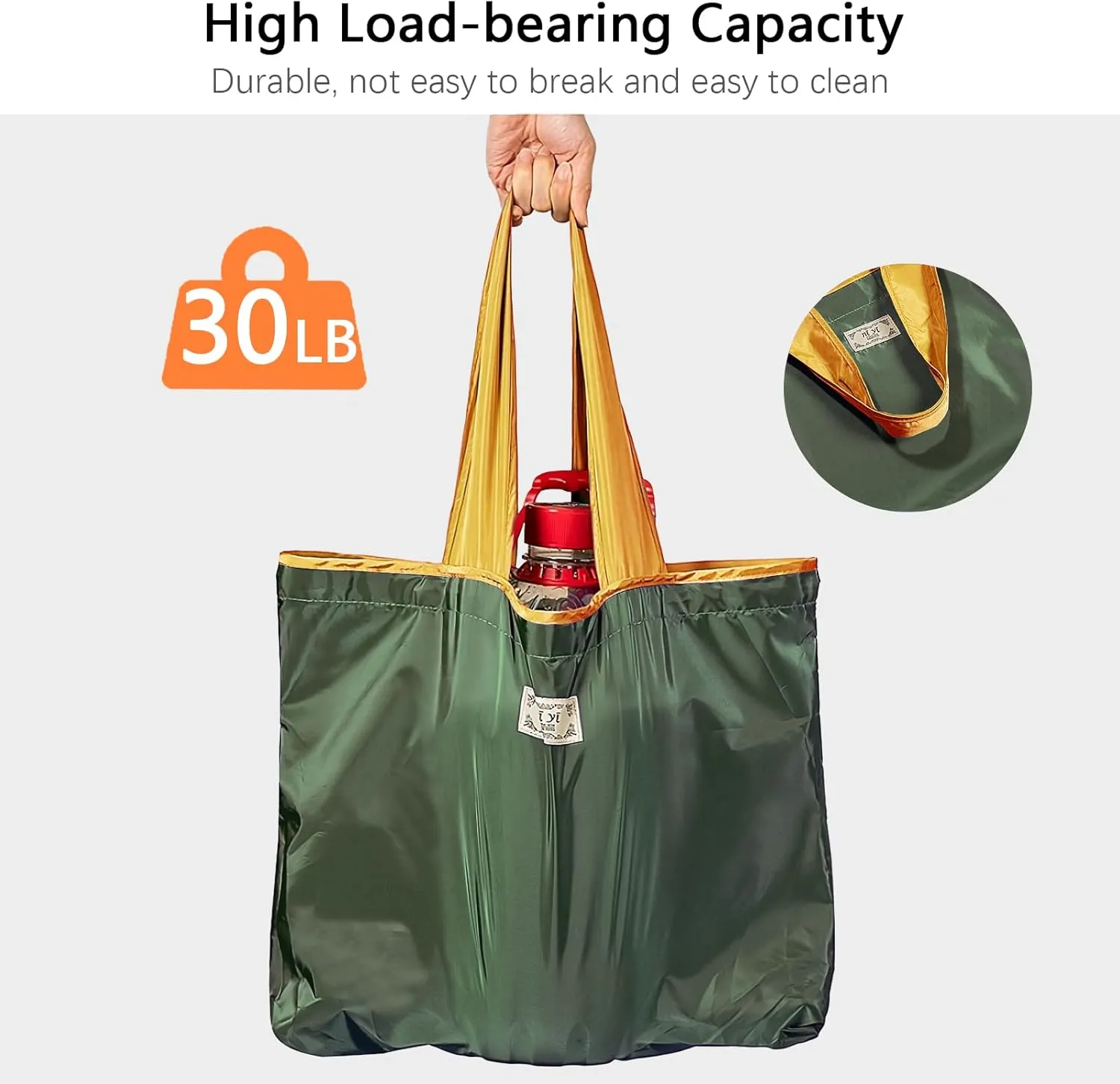 OSAGIE Reusable Grocery Bag Foldable Shopping Bag with Pocket Extra Wide Handle Portable Durable Washable Tote Bags for Women