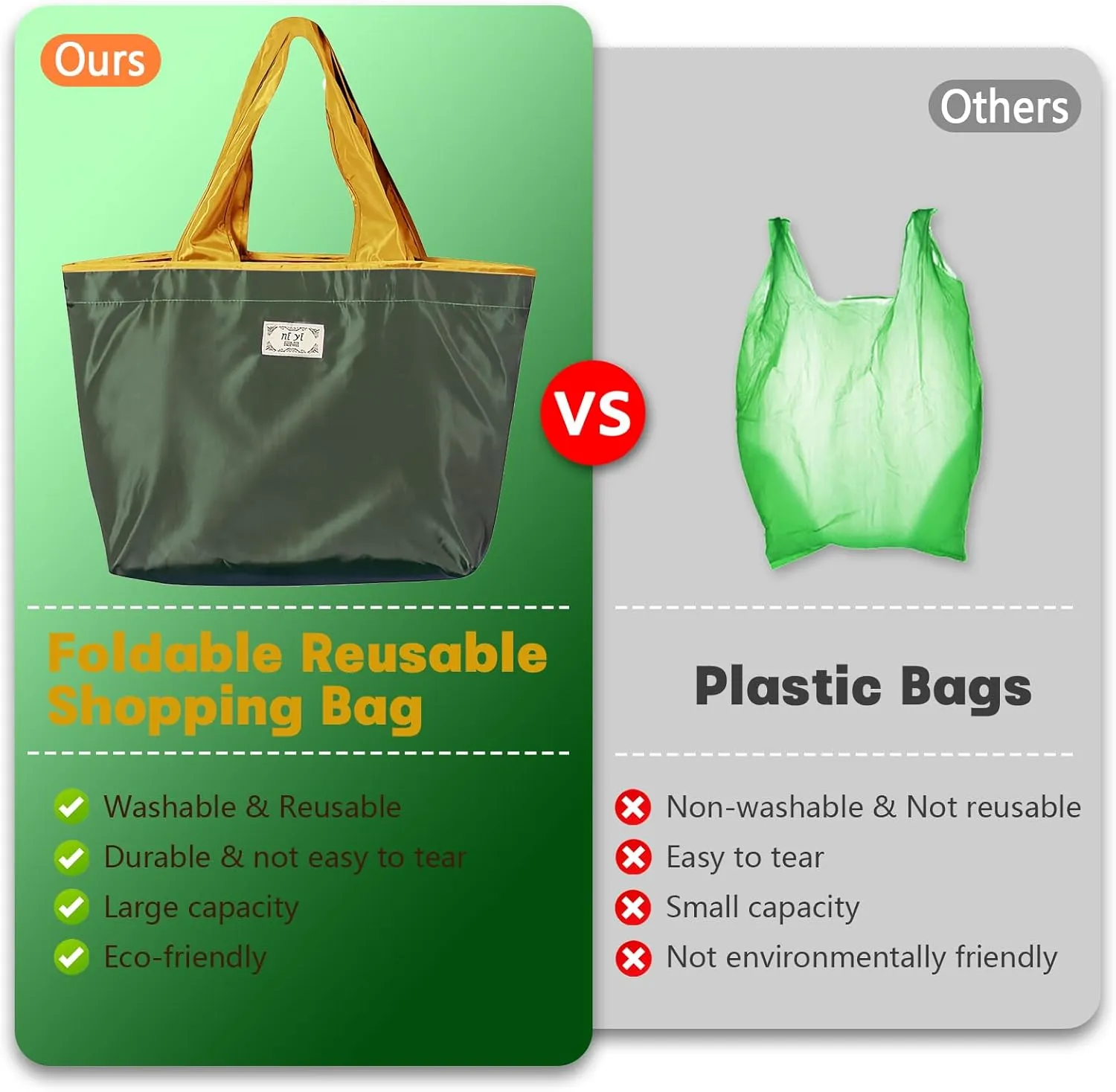 OSAGIE Reusable Grocery Bag Foldable Shopping Bag with Pocket Extra Wide Handle Portable Durable Washable Tote Bags for Women