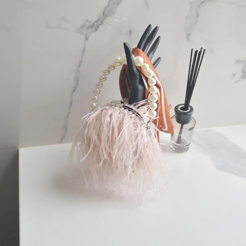 Ostrich Evening Bags for Women Feather Women Clutches Evening Ostrich Feather Purse Pearl Feather Clutch Party Pink