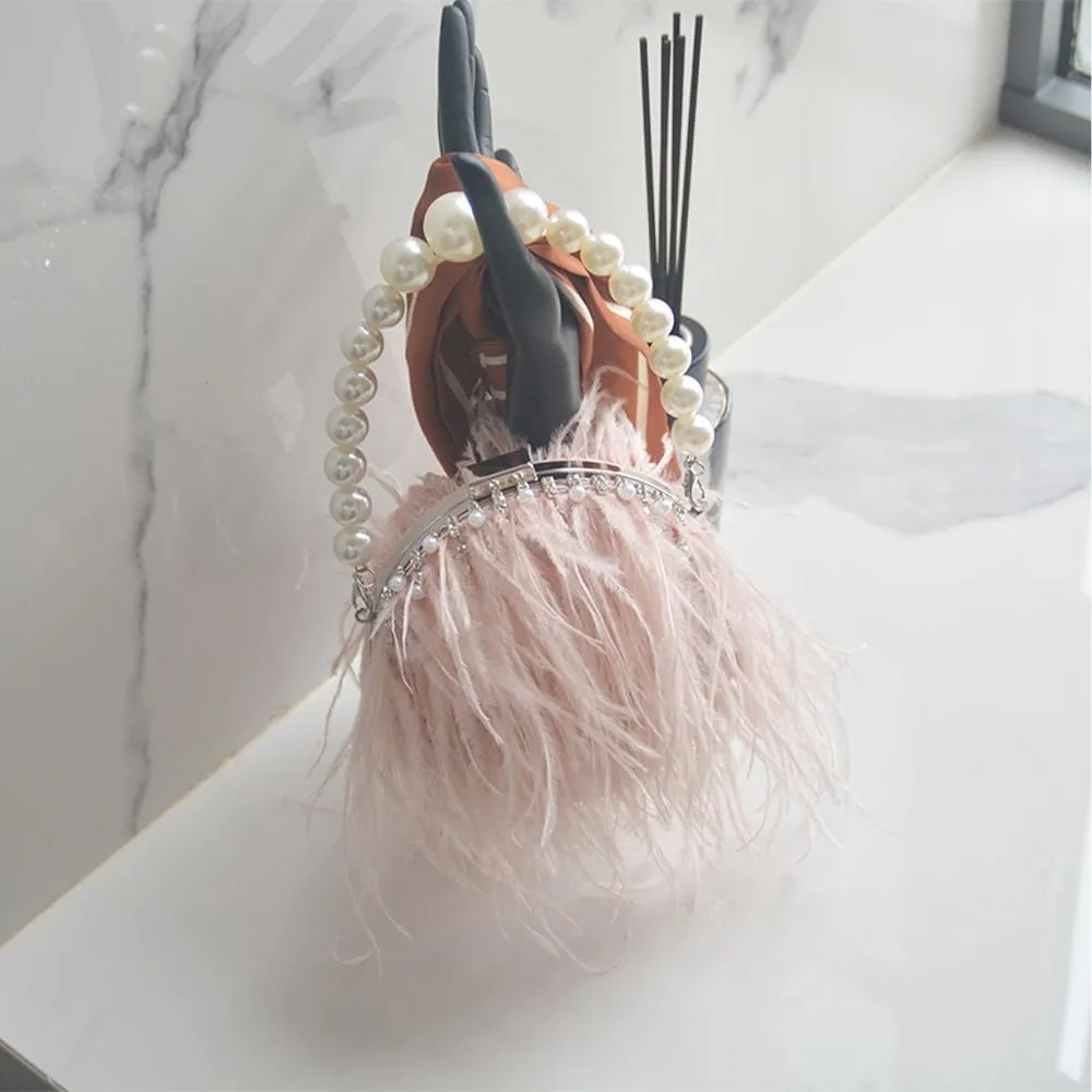 Ostrich Evening Bags for Women Feather Women Clutches Evening Ostrich Feather Purse Pearl Feather Clutch Party Pink