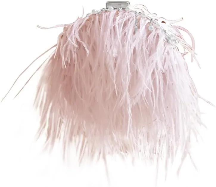 Ostrich Evening Bags for Women Feather Women Clutches Evening Ostrich Feather Purse Pearl Feather Clutch Party Pink
