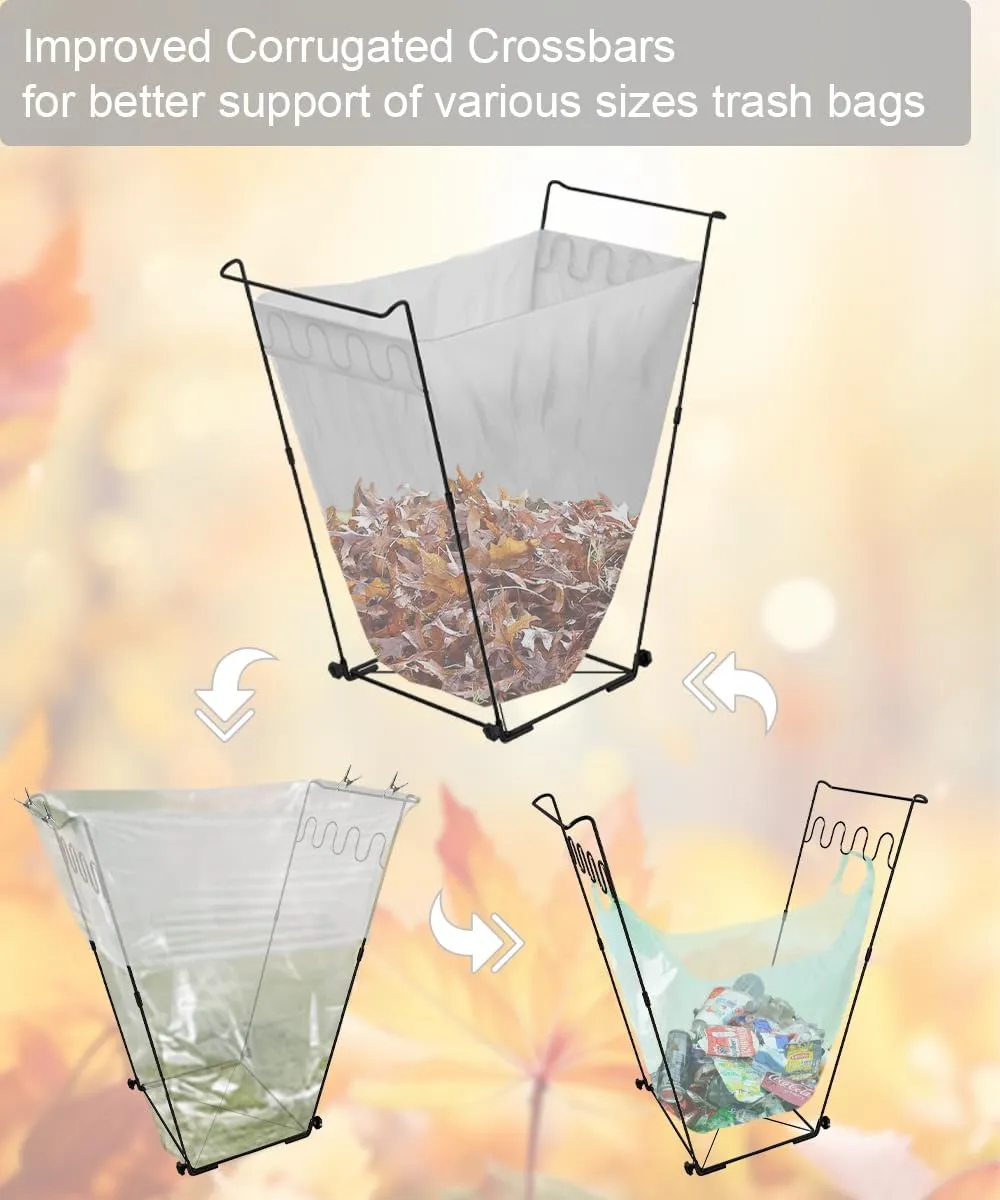 Outdoor Garden Trash Bag Holder Frame - Leaf Bag Support Stand Multi-Use Metal Garbage Bags Holder Holds 30-45 Gallons Bag for Camping Leaves, Gardening Party, Yard Weeding (Matte Black)