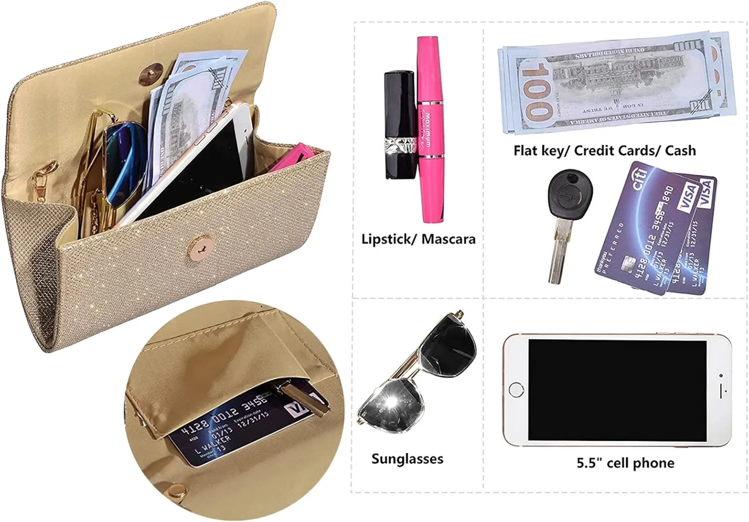 Outrip Women's Evening Bag Clutch Purse Glitter Party Wedding Handbag with Chain