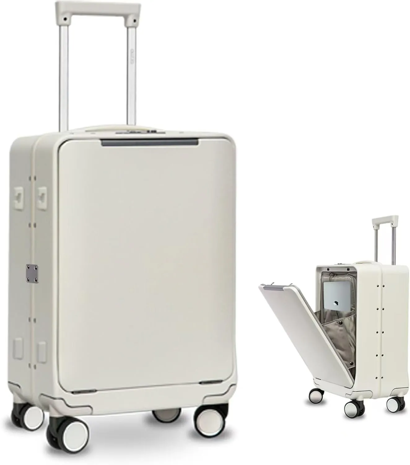OUZZO Luggage,20-inch Carry-on Luggage with Aluminum Frame, Carry On Luggage with Front Pocket,Wheeled Soft Handle, TSA Approved Lock, Hardshell Suitcase, White