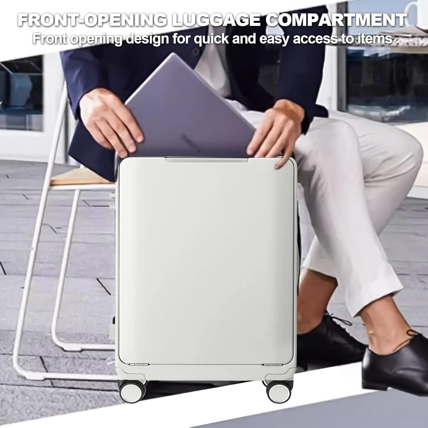 OUZZO Luggage,20-inch Carry-on Luggage with Aluminum Frame, Carry On Luggage with Front Pocket,Wheeled Soft Handle, TSA Approved Lock, Hardshell Suitcase, White