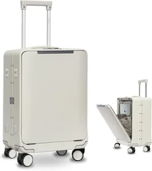 OUZZO Luggage,20-inch Carry-on Luggage with Aluminum Frame, Carry On Luggage with Front Pocket,Wheeled Soft Handle, TSA Approved Lock, Hardshell Suitcase, White
