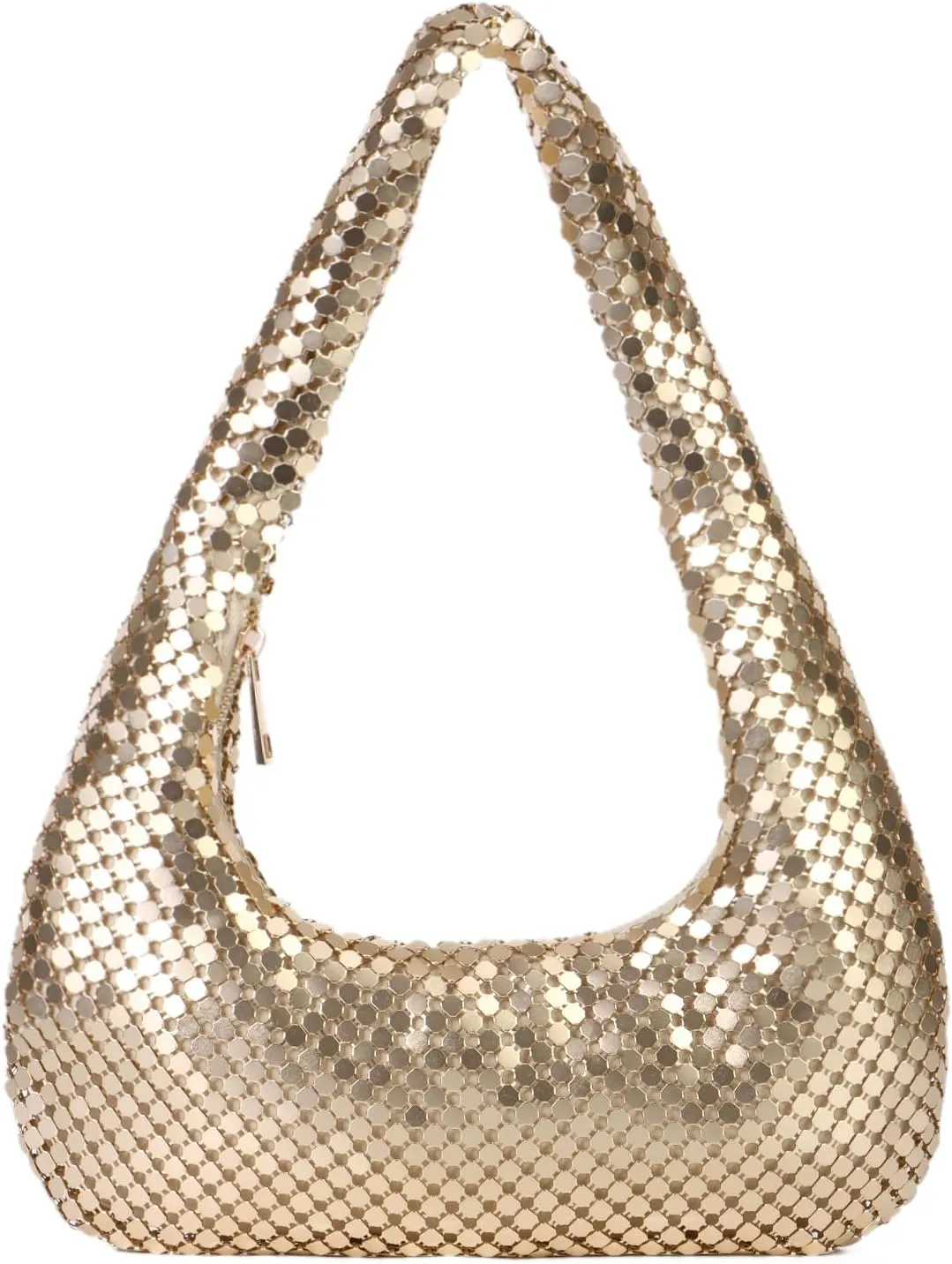 Oweisong Gold Purse for Women Beaded Shoulder Handbag Moon Hobo Top Handle Satchel Evening Bag for Wedding Cocktail