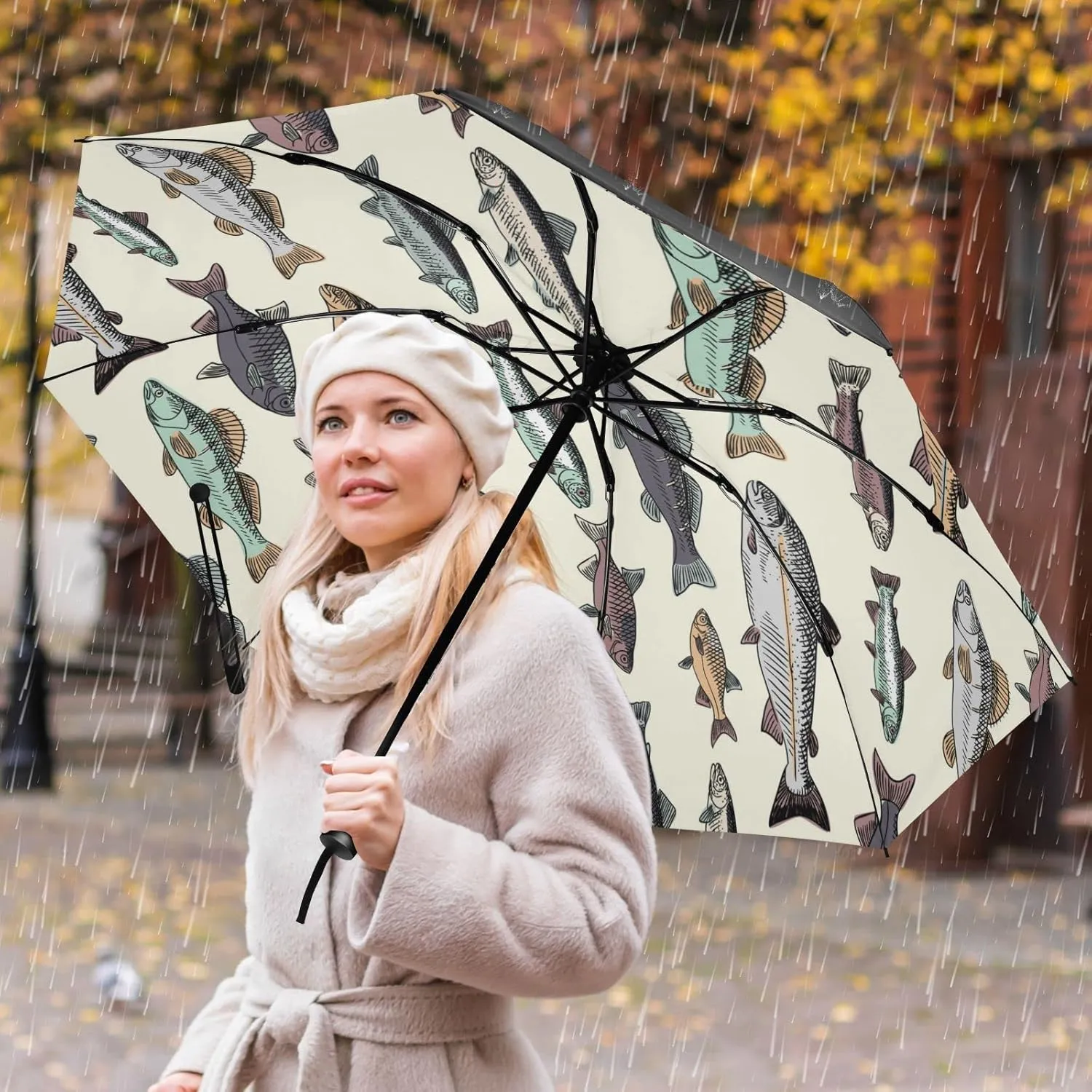 Oyihfvs Automatic Umbrella, Folding Umbrella Reinforced Anti-UV Sun rain Auto Open/Close