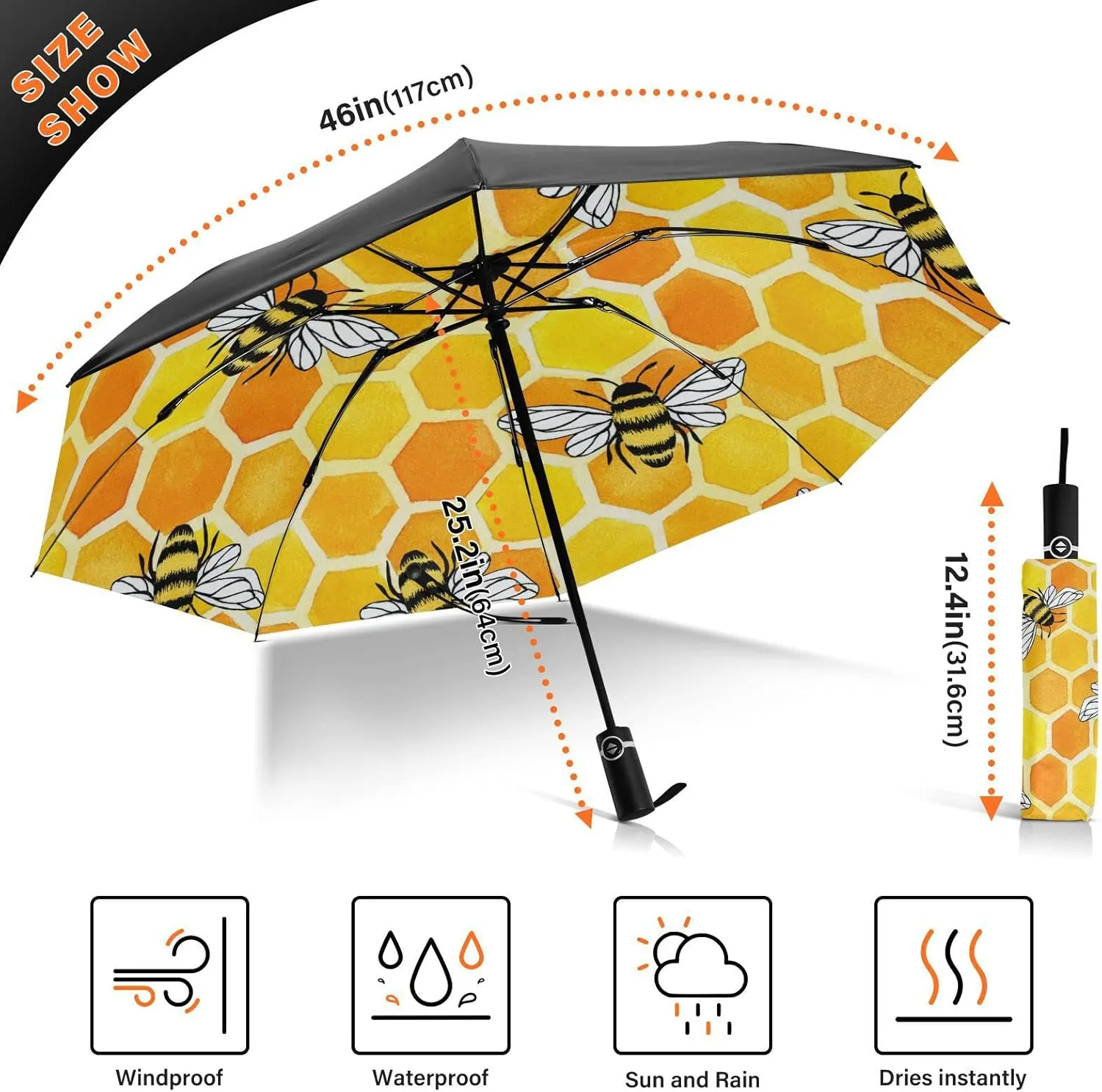Oyihfvs Automatic Umbrella, Folding Umbrella Reinforced Anti-UV Sun rain Auto Open/Close
