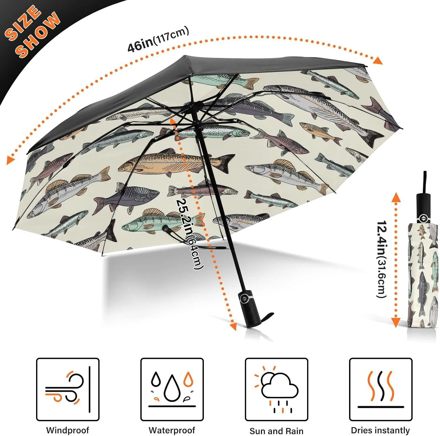 Oyihfvs Automatic Umbrella, Folding Umbrella Reinforced Anti-UV Sun rain Auto Open/Close
