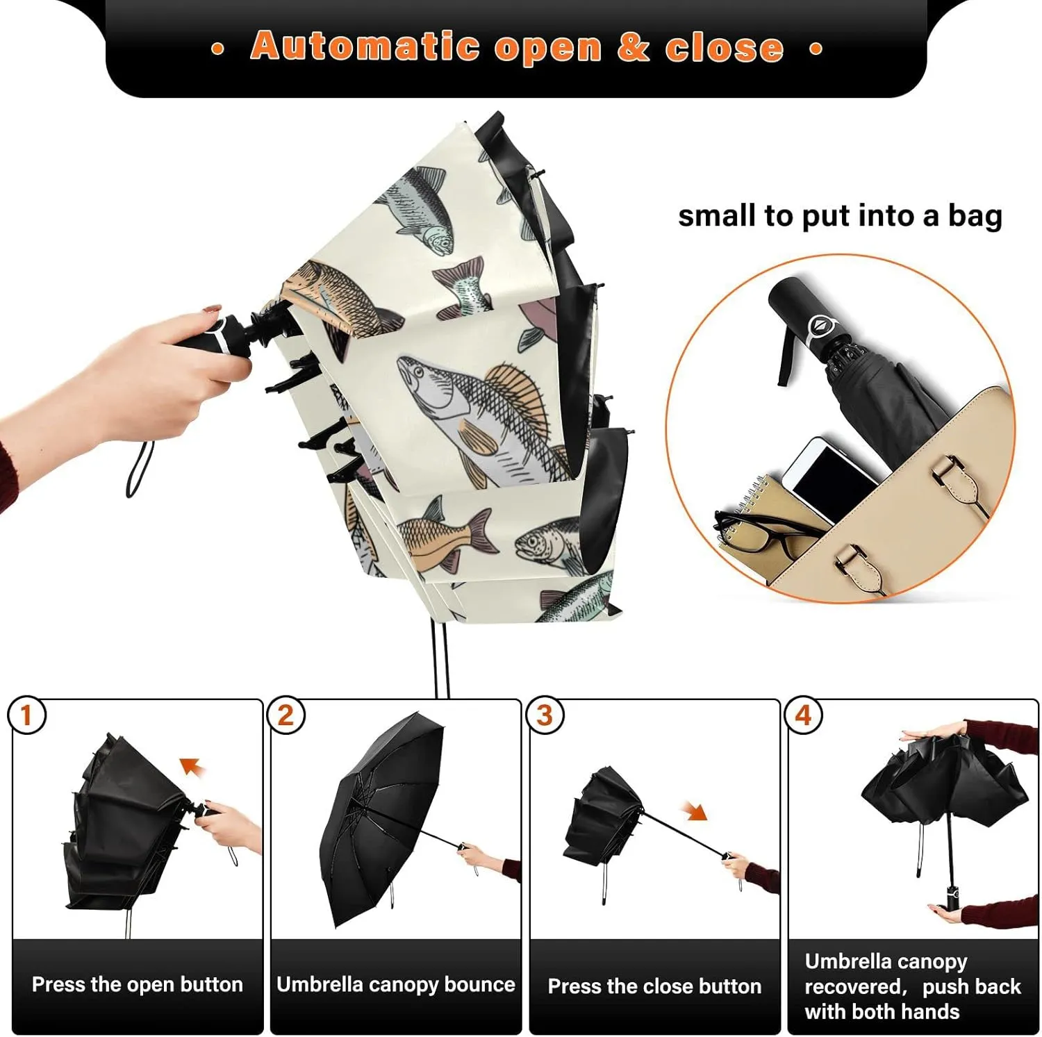Oyihfvs Automatic Umbrella, Folding Umbrella Reinforced Anti-UV Sun rain Auto Open/Close